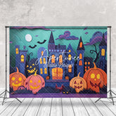 Aperturee - Aperturee Haunted House Pumpkin Halloween Night Photo Backdrop